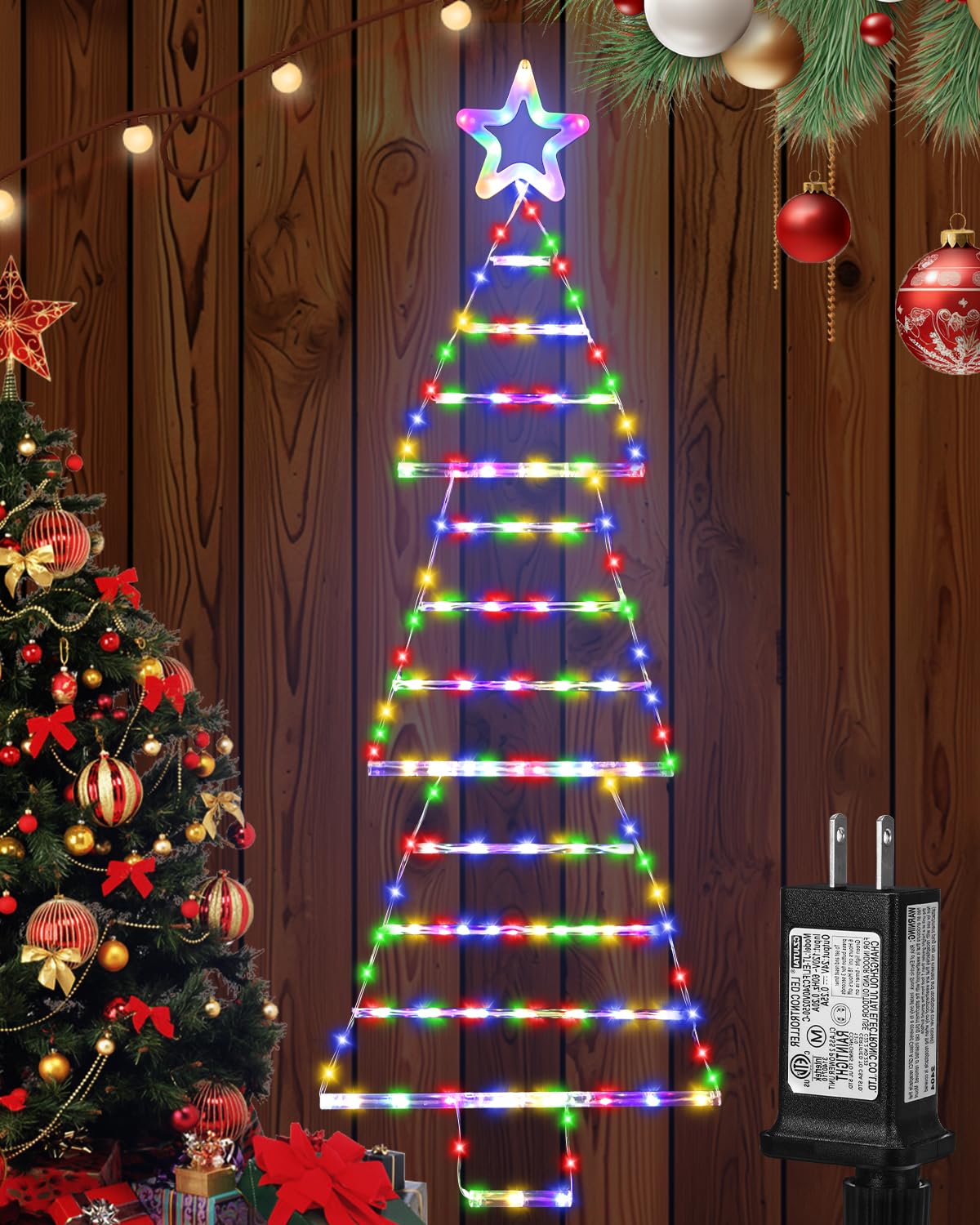 Outdoor Christmas Decorations Lights 4.6ft 175 LED Christmas Tree Ladder Lights with 8 Lighting Modes&Memory Function,Waterproof Christmas Tree Lights for Indoor Outdoor Home Wall Window