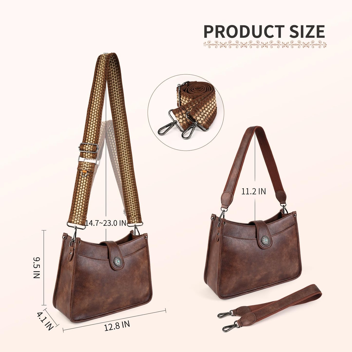 APHISON Crossbody Bags For Women Trendy, Vegan Leather Hobo Handbags Crossbody Purses Shoulder Bucket Bag with 2 Strap Coffee