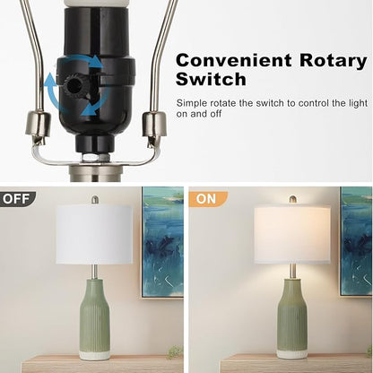 24.5" Ceramic Table Lamps Set of 2, Modern Farmhouse Bedside Lamps for Bedroom Nightstand, Small Light Green Lamp for Living Room End Table (2 LED Bulbs Included)
