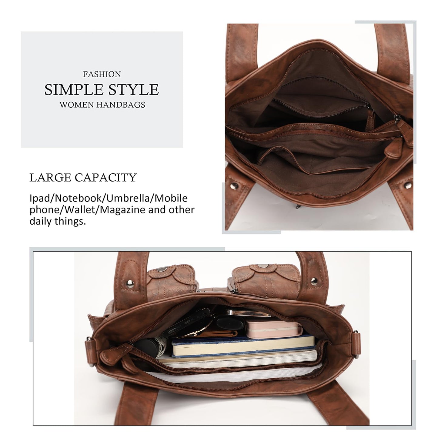 Purses and Handbags for Women Large Hobo Shoulder Bags Soft PU Leather Multi-Pocket Tote Bag