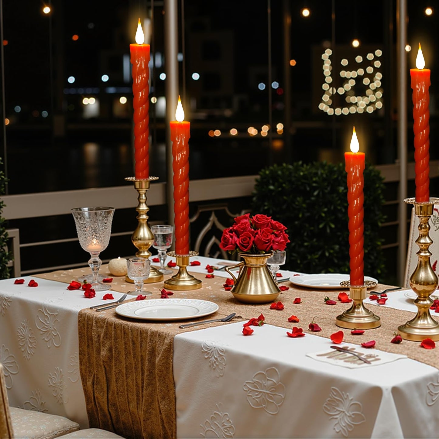 ODTRAM Flameless Taper Candles Flickering with Remote,Timer, Dimmer,9.7 Inch Orange 6 Pack Candle Sticks,Realistic Wax Drip,Battery Operated Candlesticks for Christmas Wedding Halloween Home Decor