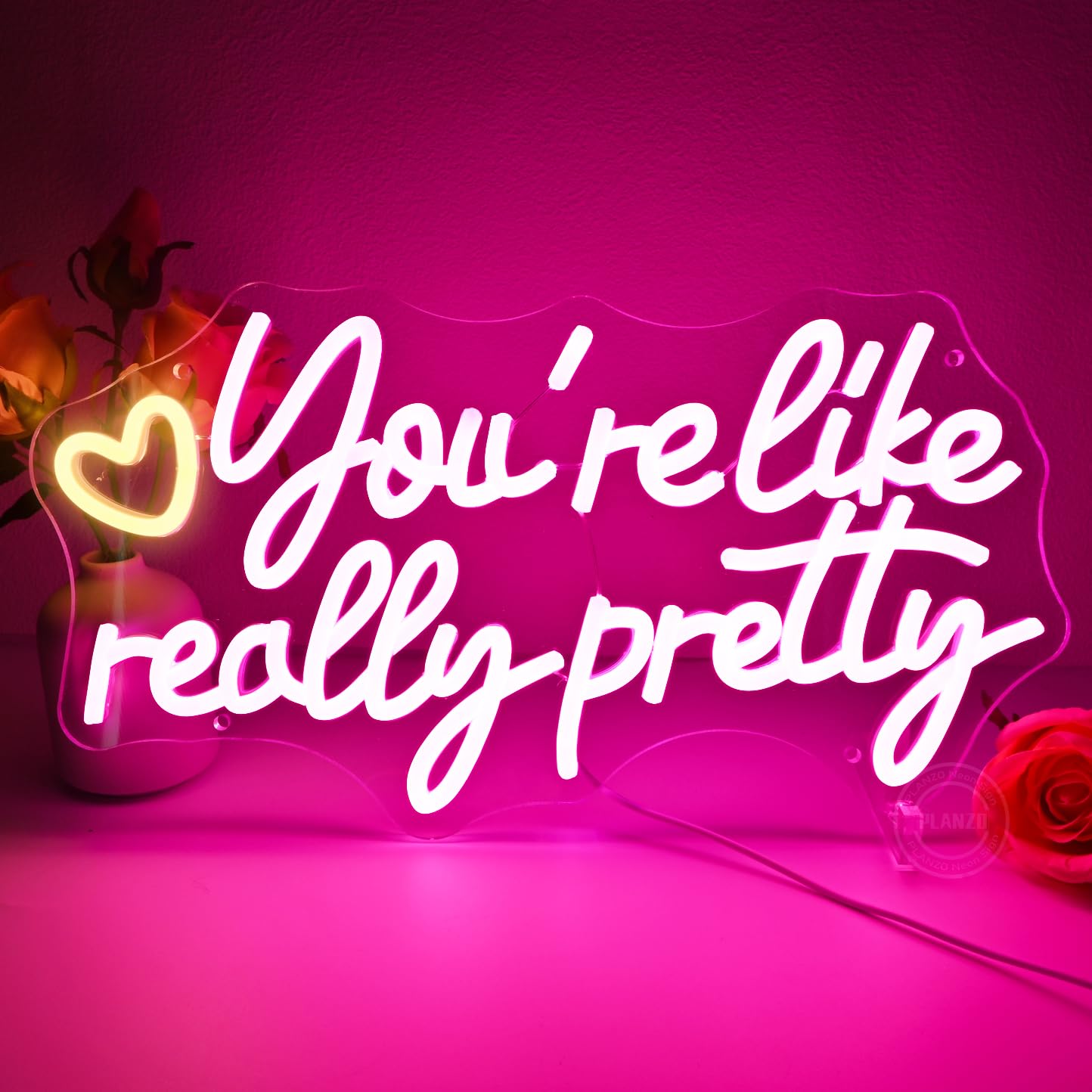 Planzo Led Neon Sign Light You're Like Really Pretty With Heart Girls Bedroom Beauty Salon Studio Wall Sign Decor Wedding Birthday Christmas Party Decor Gifts USB 15.75"x8.66"