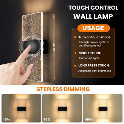 Liyabber LED Touch Control Wall Lamp, Modern Indoor Light with Switch, USB Rechargeable Battery Light, Magnetic Installation, Wireless Black Sconces Lighting 3000K Brightness Adjustable 2 Pack