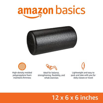 Amazon Basics High-Density Foam Roller for Exercise and Recovery, 12 Inches, Black