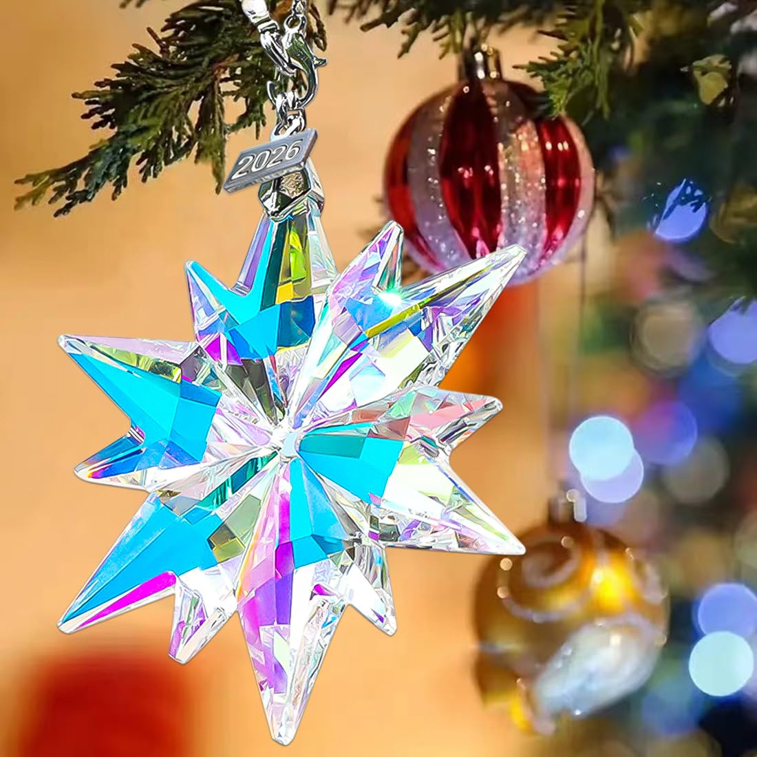2026 Annual Christmas Ornaments Crystal Snowflake Star, Sparkly Crystal Ornaments for Christmas Tree, Beautiful Christmas Ornaments for Women Girls