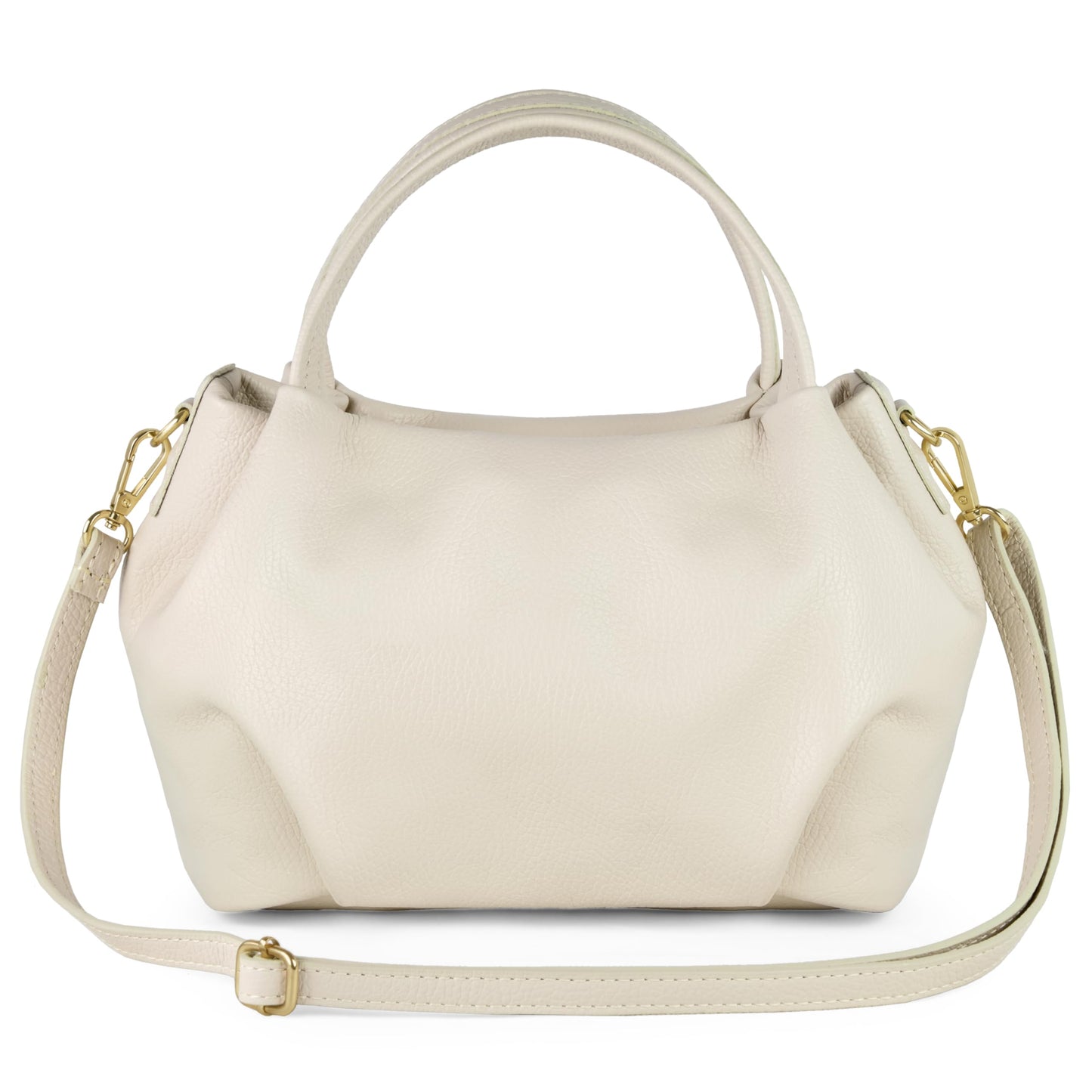 Italian Calfskin Top-Handle Bag for Women with Zipper & Detachable Strap | Small Shoulder Handbag Crossbody Purse (Beige)