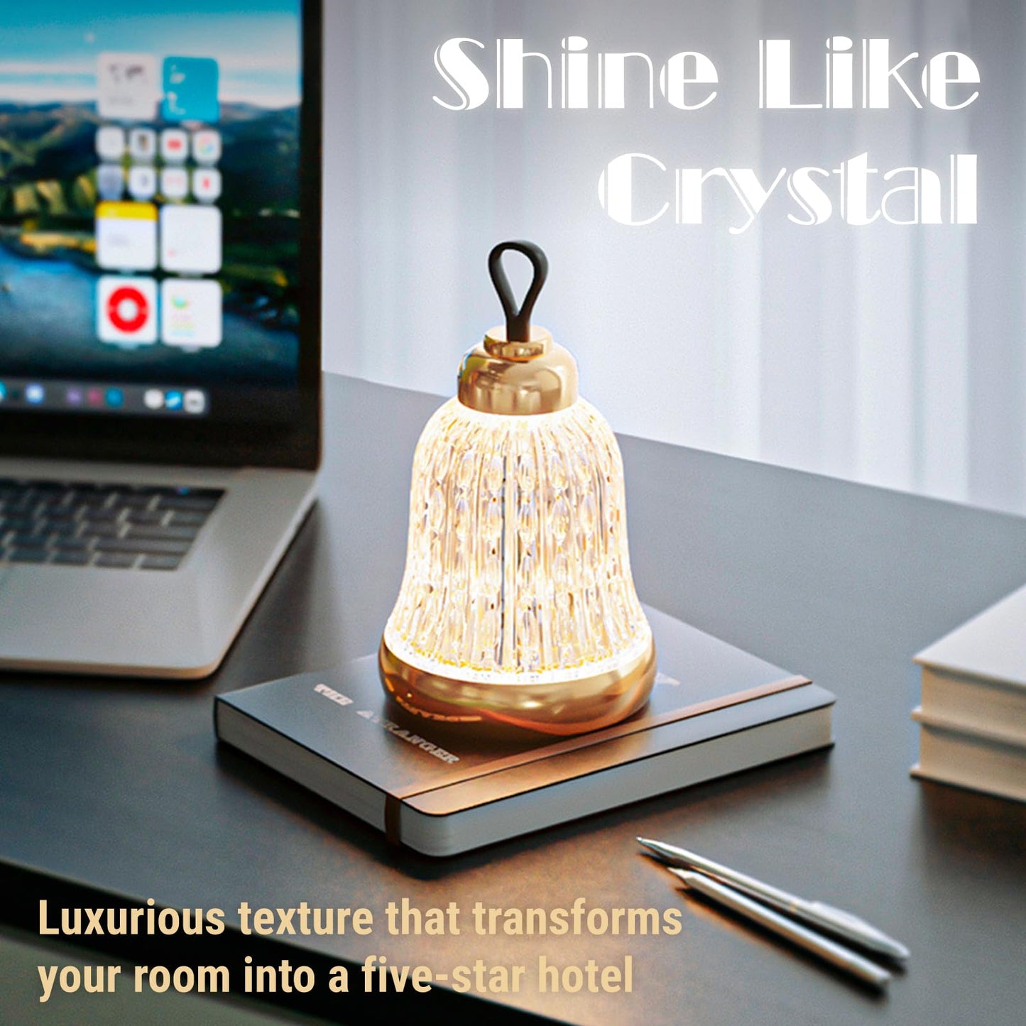 KOSTA Crystal Bell Table Lamp Rechargeable Crystal Lamp Christmas Bell Light for Decor Home Bedroom Kitchen Office Living Room Birthday Gift Lights for Bedroom/Party/Kids Room