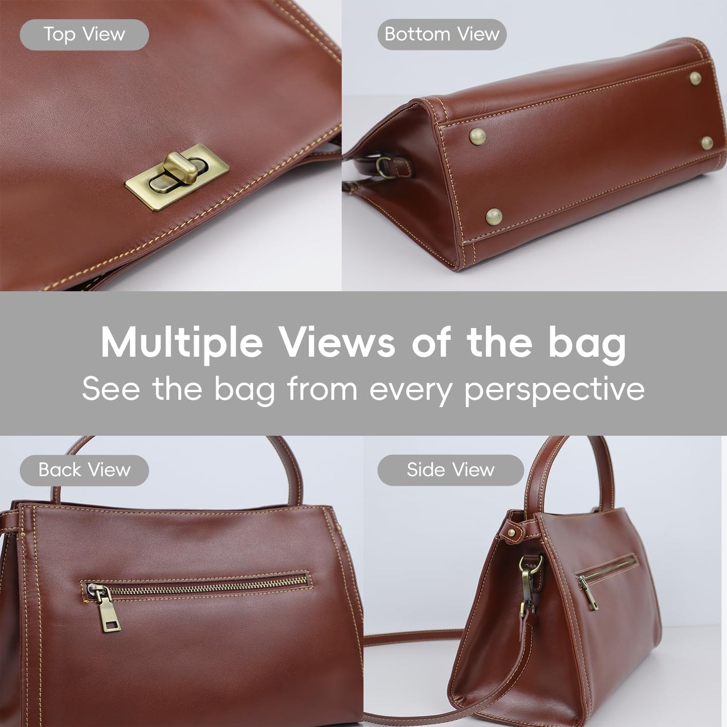 FLOBLURA Genuine Leather handbags for women Convertible leather crossbody bags for women with straps everyday women purse top handle brown leather satchel purse