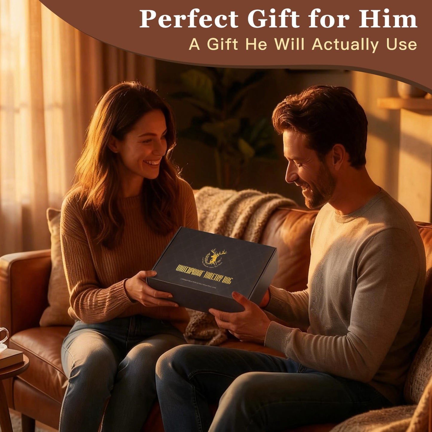 Aganmi Personalized Gifts for Men Toiletry Bag, Custom Waterproof Travel Toiletry Bag with Laser Engraved Name, PU Leather Dopp Kit for Groomsmen Fathers Day Birthday Gifts Reddish Brown