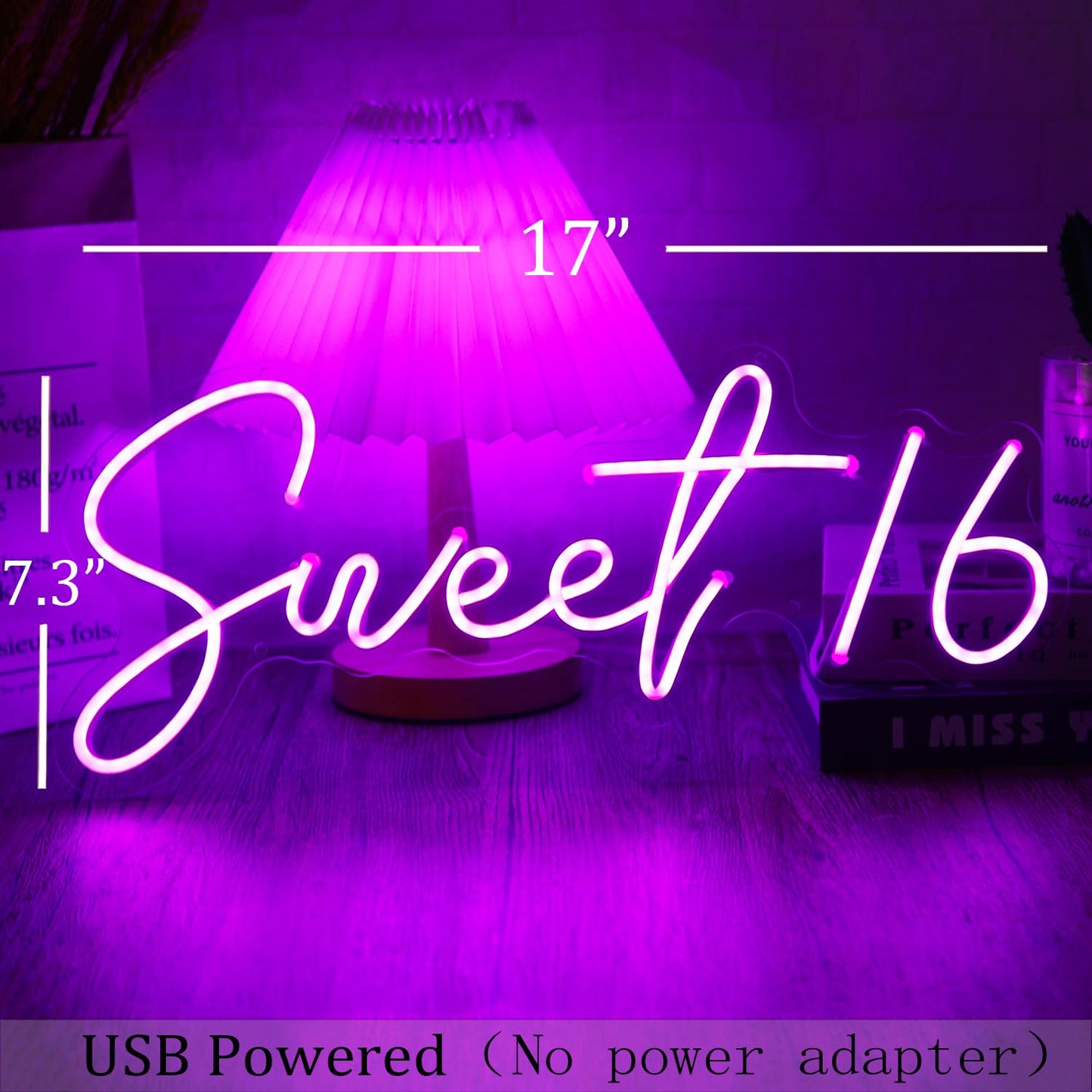 SYLHOME Sweet 16 LED Neon Light Sign 17"X7.3" 5V Sweet Girls Adults Bedroom Happy 16th Birthday Party Wall Decor Beautiful Bestie Sister Pretty Girls USB