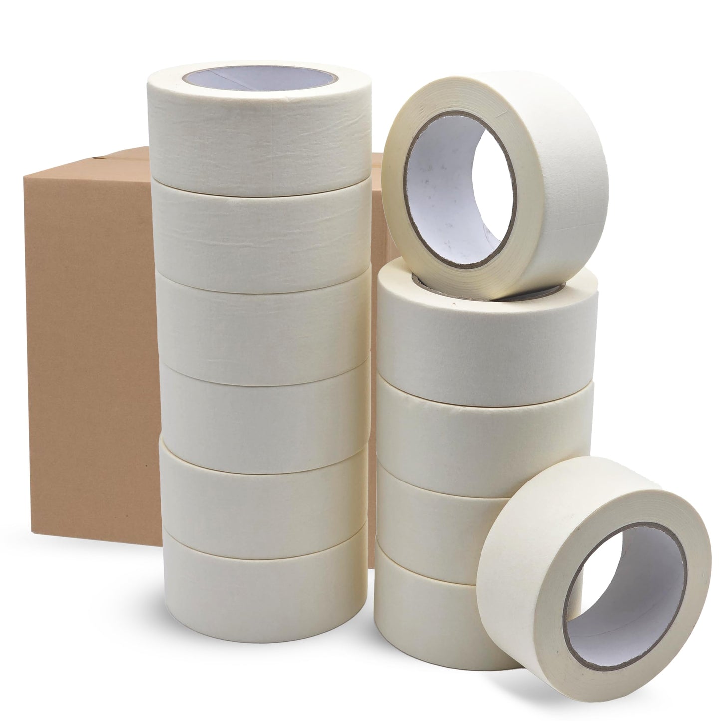 BONSTOCK 12 Pack Wide Masking Tape 2 inch Wide, White Painters Tape 2" Masking Tape Wide Bulk for General Purpose Use, 2 Inches X 55 Yards X 12 Rolls (660 Total Yards)