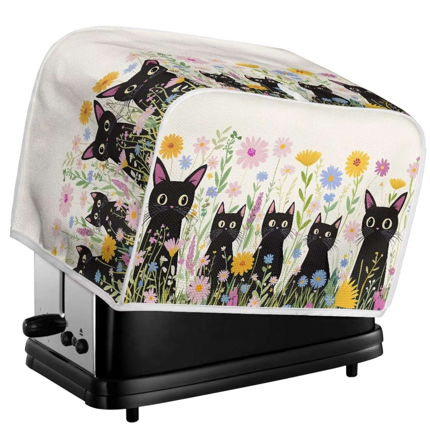 ASQVTIFE Cute Black Cat Toaster Cover 4 Slice Wide Slot Toaster Oven Covers for Kitchen Counter Black Cat Kitchen Bakeware Protector Fits for Most Standard 4 Slice Toasters