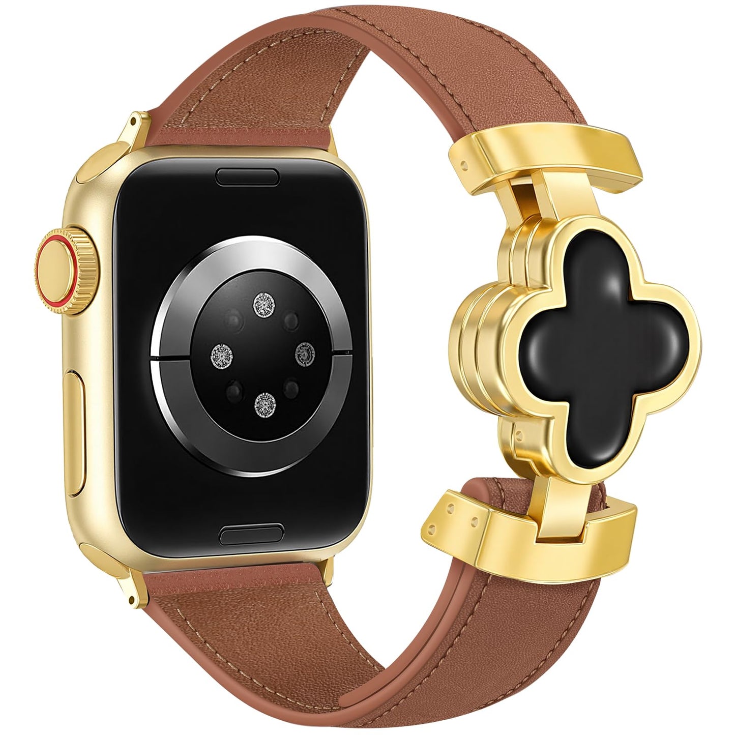 MOINSPIRE Designer Slim Leather Bands Compatible with Apple Watch 38mm 40mm 41mm 42mm(S11/10)for Women, Four-Leaf Clover Cute Dressy Magnetic Watch Bands for iwatch Series Ultra/SE11/9/8/7/6/5/4/3/2/1