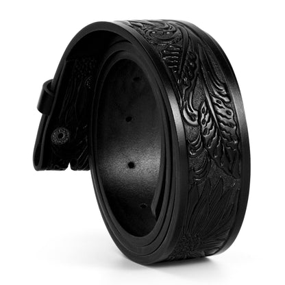 TRIWORKS Western Belt for Men without Buckle Cowboy Leather Belt Country Belt 1.5”Embossed Leather Belt Strap