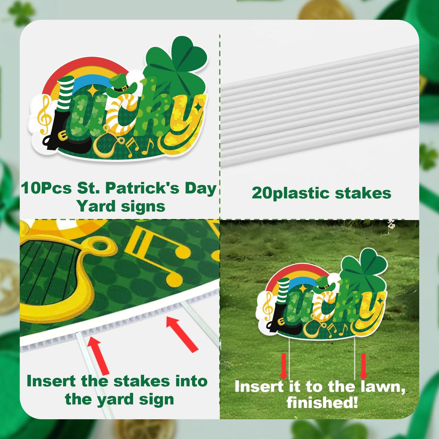 GXGGUS 10Pcs St. Patrick's Day Yard Sign Decorations Gnome Lawn Outdoor Decor with Stakes Saint Patricks Day lrish Home Garden Decorations