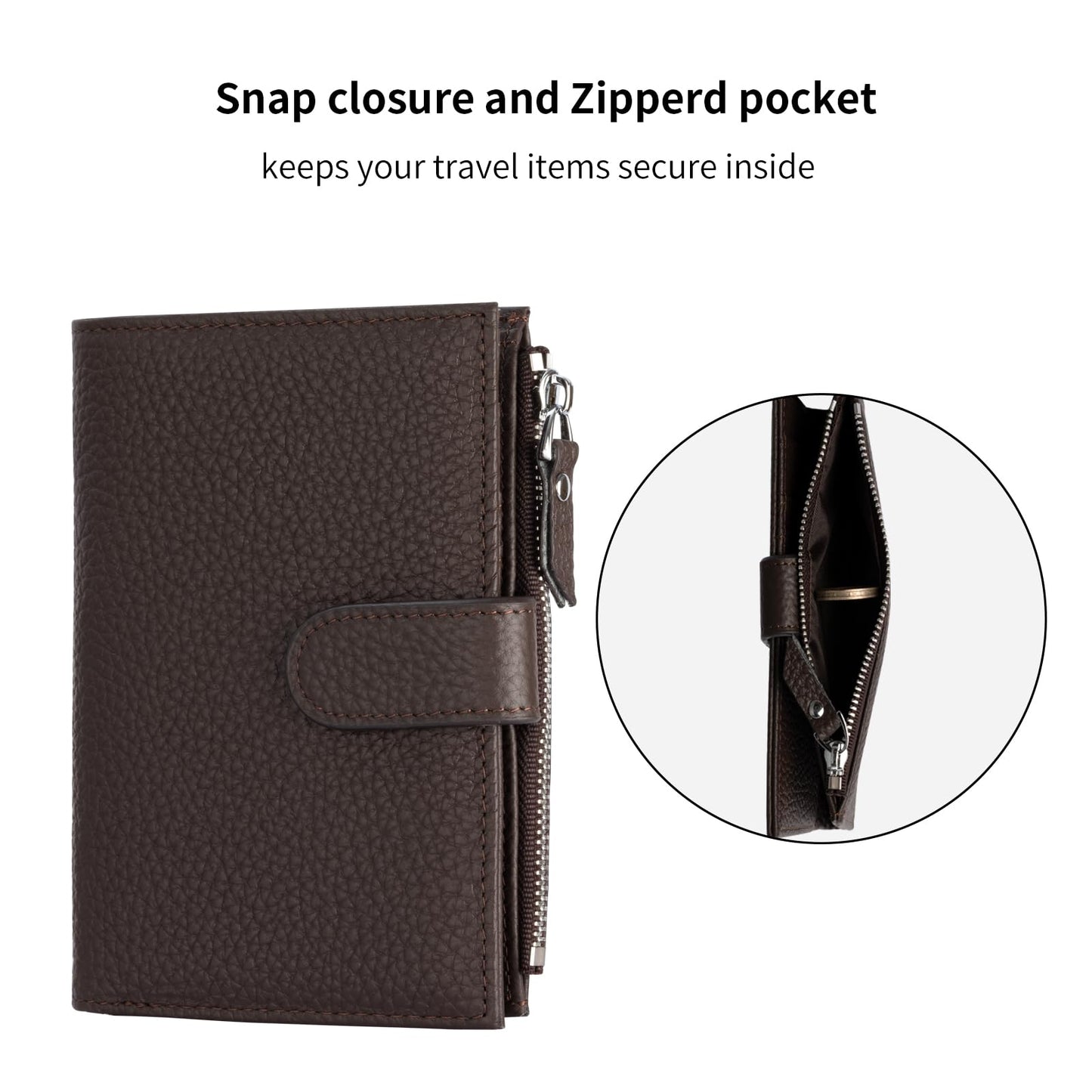 ilovever Passport wallet and Card Slot Combo RFID Blocking Slim Leather Travel Passport Wallet for Men and Women with Zippered Coins Pocket Passport holder, Dark Brown