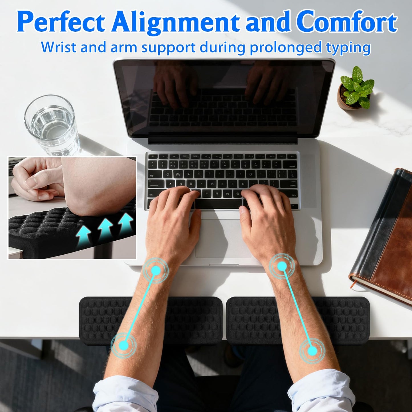 Arm Rest for Desk, L-Shaped Memory Foam Elbow Pads with Non-Slip Base, 2-Piece Ergonomic Desk Edge Cushion & Wrist Rest for Mouse & Keyboard, Desk Arm Support for Office, Gaming & Home