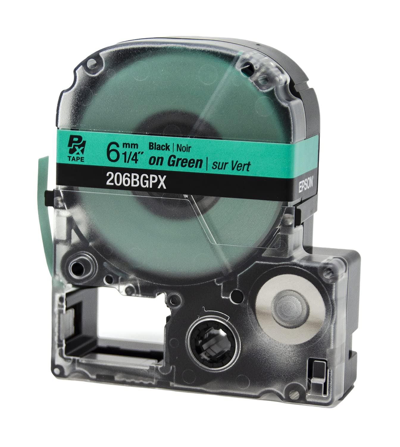 Epson LABELWORKS 206BGPX Genuine PET (Polyester) Tape Cartridge - Black on Green Label Maker Tape - 1/4" (6MM) Wide, 30'