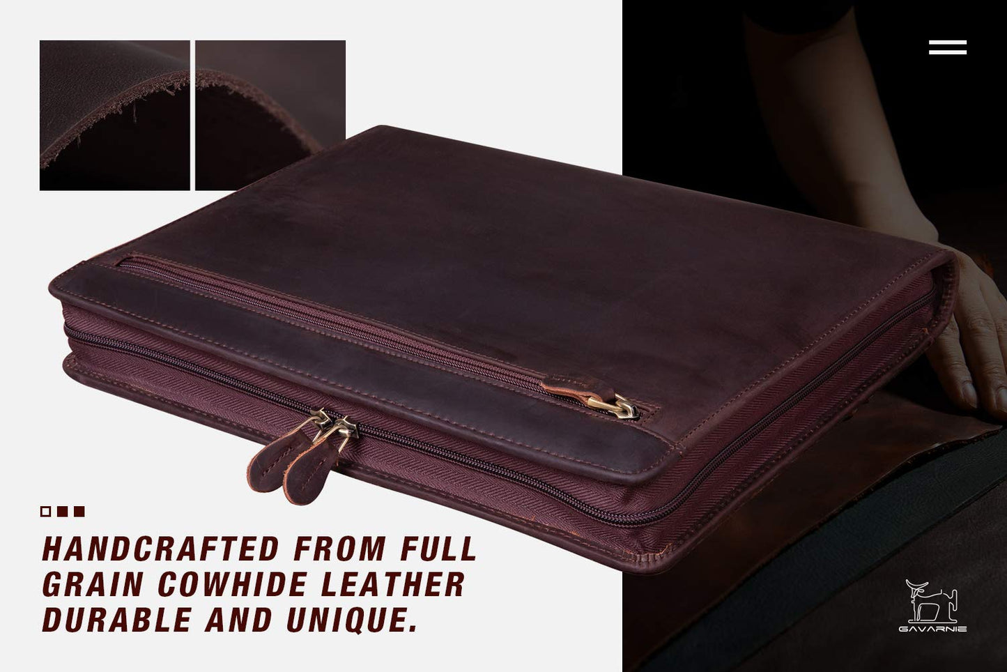 Gavarnie Genuine Leather Professioal Business Portfolio Padfolio Folder with Zipper for Men and Women,Work Portfolio for Letter Size Notepad, for Meeting and Travel, Dark Brown