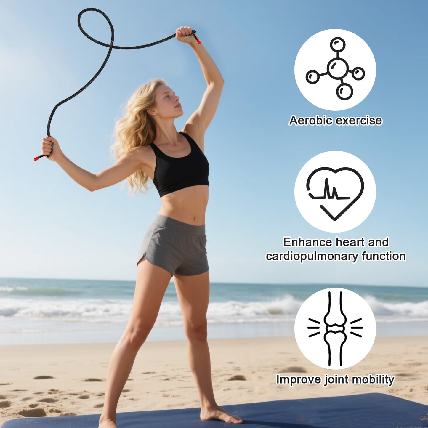 Flow Rope Exercise Jump Rope For Fitness, Working Out, Flow with 9 Ft Adjustable Double Woven Workout Rope For Men, Women, Beginners' Training – Indoor & Outdoor Cardio
