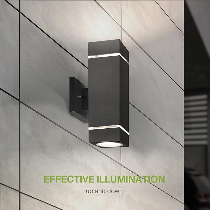 ASD 2 Light Square Outdoor Wall Light Fixture | 120W E26 Bulb Socket 120V ETL Cylinder Up Down Lights | LED/CFL/Incandescent Bulb Exterior Wall Sconce | Front Door, Porch Patio | Ringed Black, 2 Pack