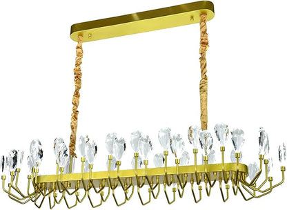 Modern Crystal Chandelier for Dining Room, Luxury Gold Rectangular Crystal LED Chandelier, Farmhouse Adjustable Pendant Ceiling Light for Living Room Kitchen Island L47.25