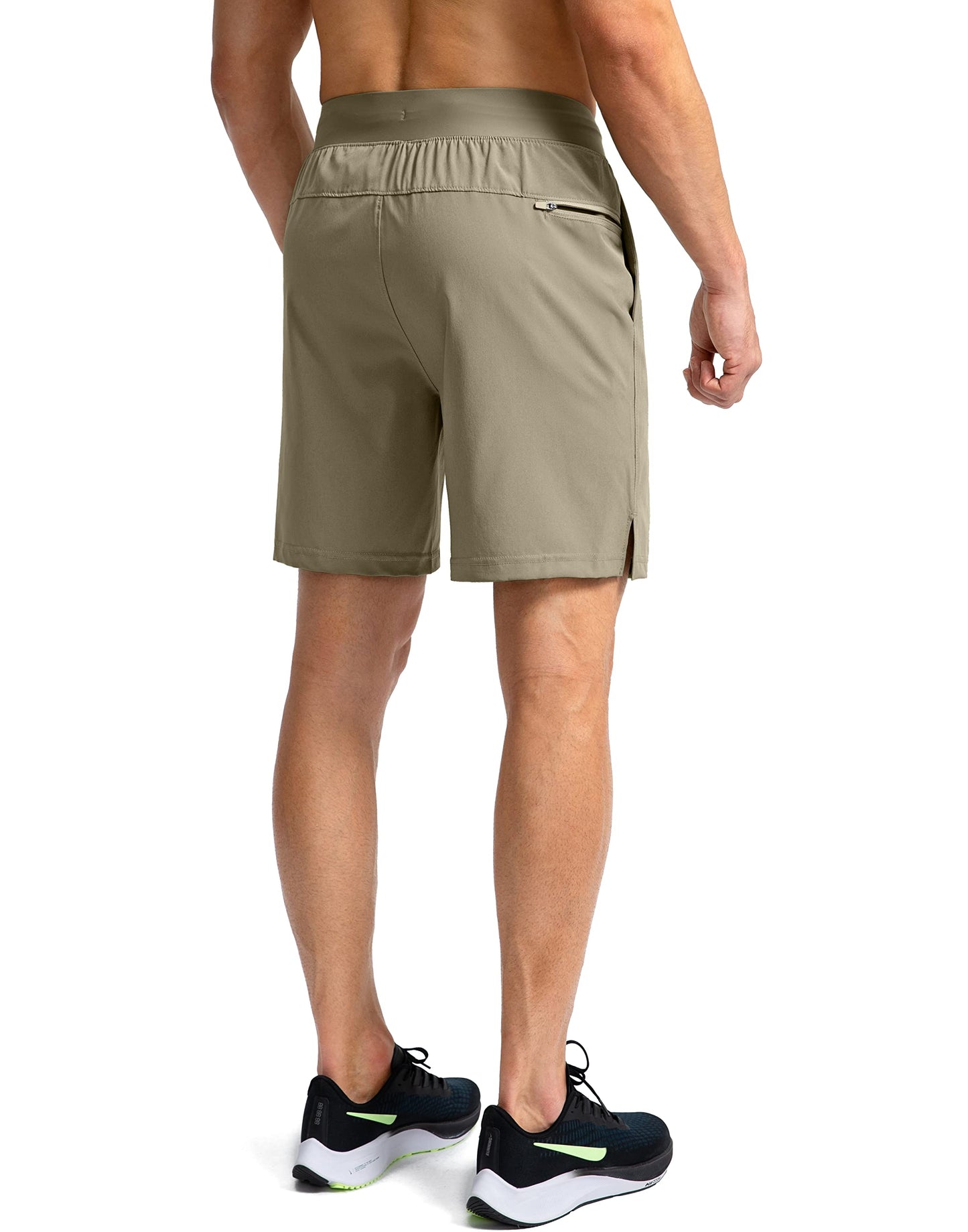 Soothfeel Men's Running Shorts with Zipper Pockets 7 Inch Lightweight Quick Dry Gym Athletic Workout Shorts for Men (Dusty Khaki, XS)