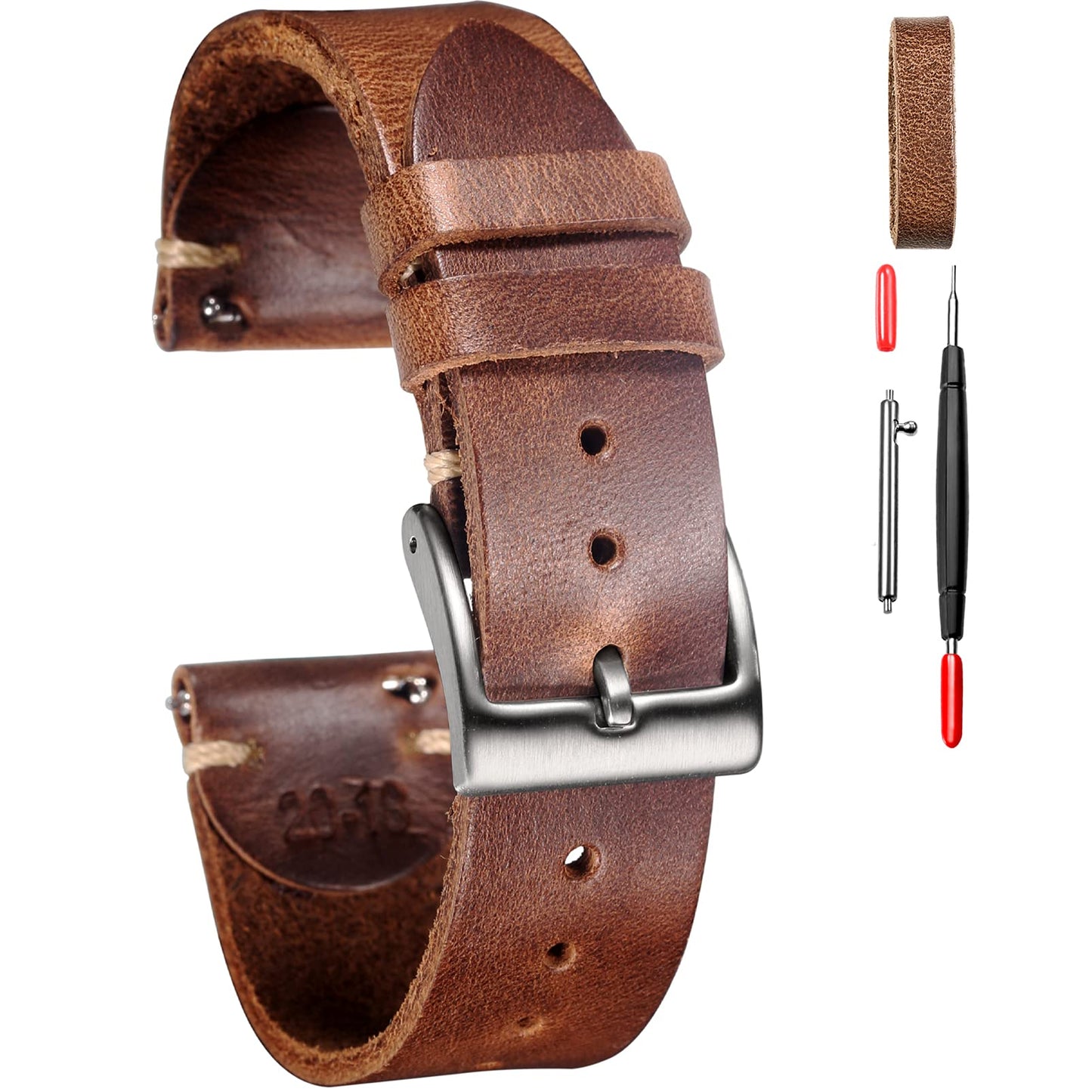 Horween Leather Watch Bands for Men, 18mm Watch Strap Quick Release Vintage Watch Wrap with Heavy Duty Dust Buckle