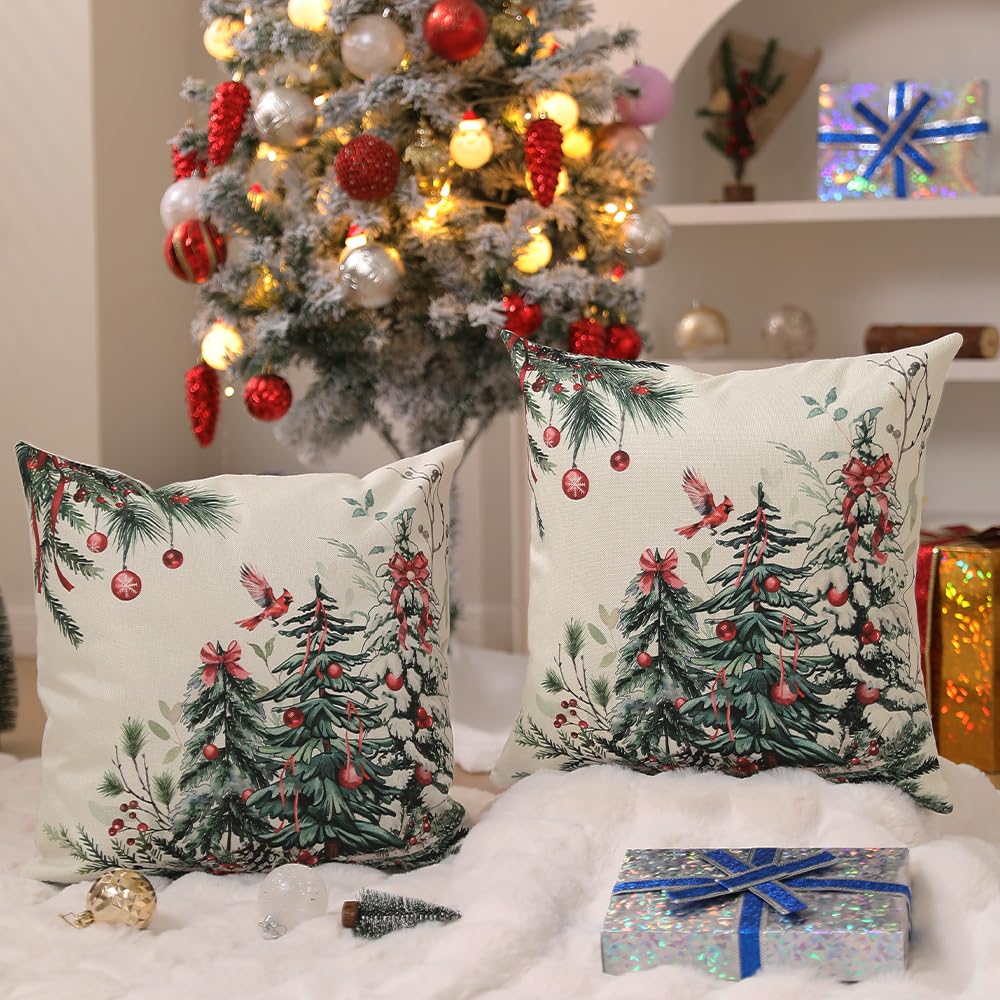 DFXSZ Christmas Pillow Covers 18x18 Inch Set of 2 Christmas Tree Decorations Throw Pillows Winter Xmas Decor for Home Couch TH-35B18