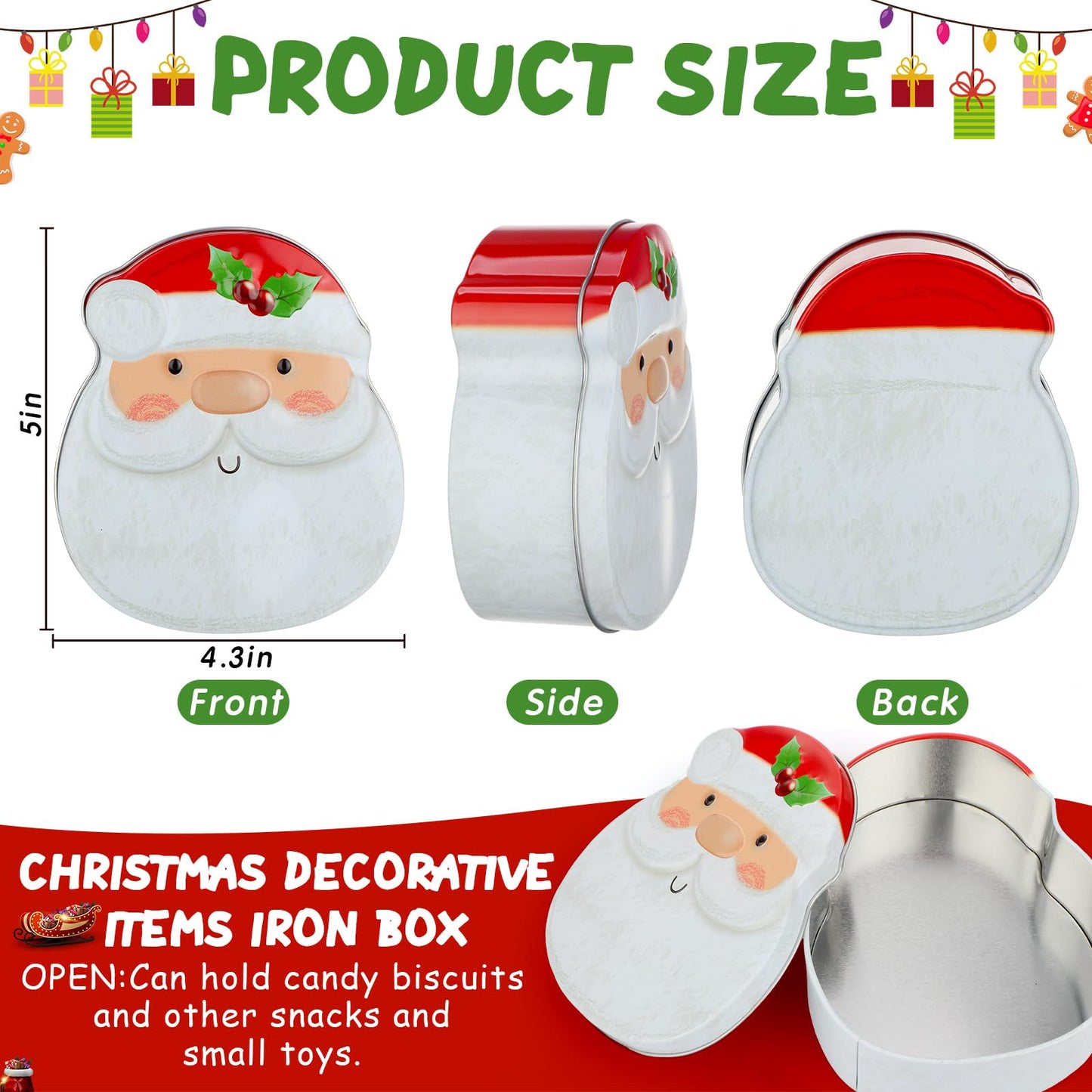 Tioncy 6 Pcs Christmas Cookie Tins with Lids Christmas Containers Santa Snowman Gingerbread Penguin Christmas Tree Metal Cookie Jar Xmas Cookie Boxes for Storing Candy Chocolate Biscuits Holiday Gifts