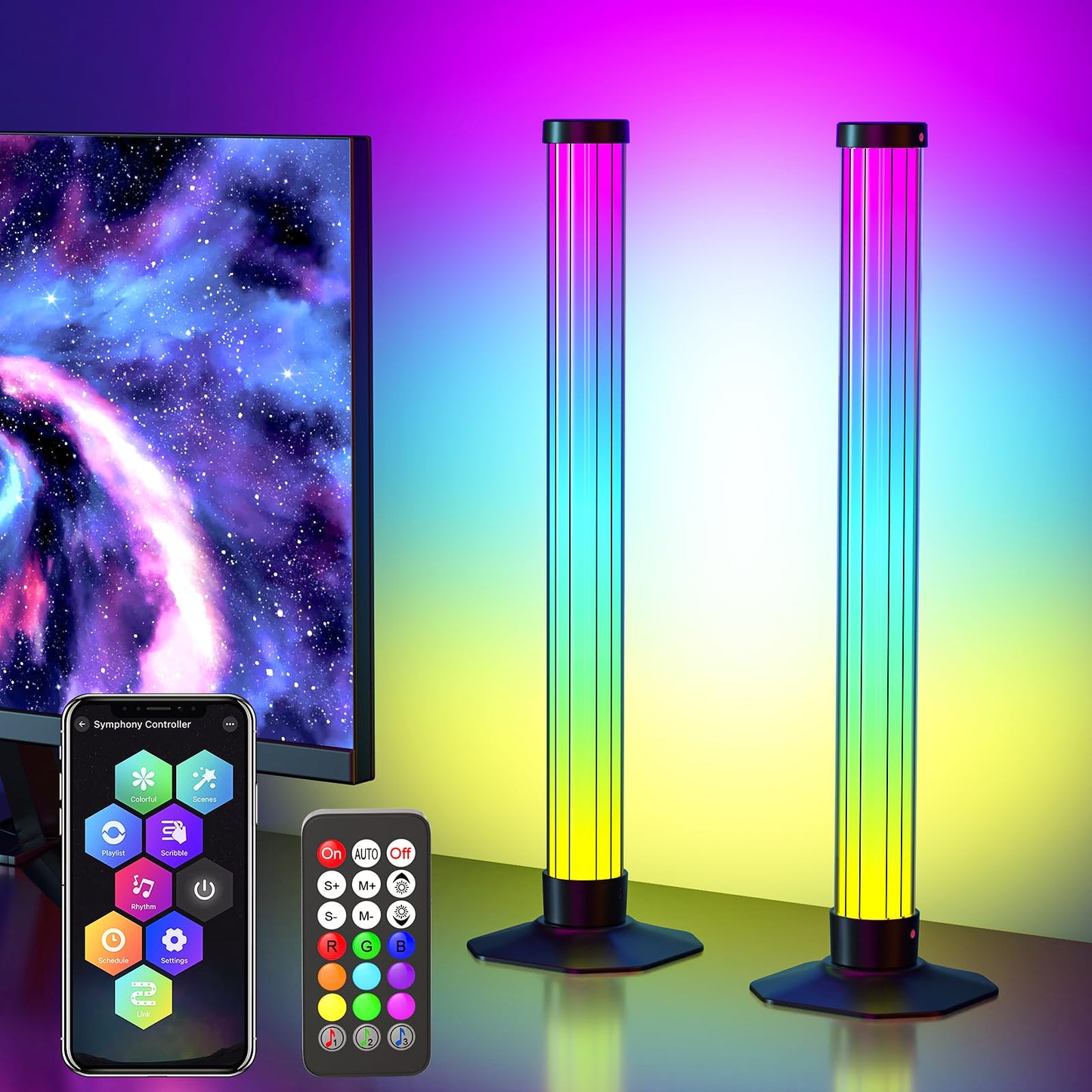 360° Smart Light Bar, RGB Light Bars, Crystal Ambient Mood Light with 16 Million Colors, 213 Preset & 8 Scene Modes, Music Sound Sync, 3 Modes Control, RGB & IC Backlight for TV/Monitor/Gaming/Room