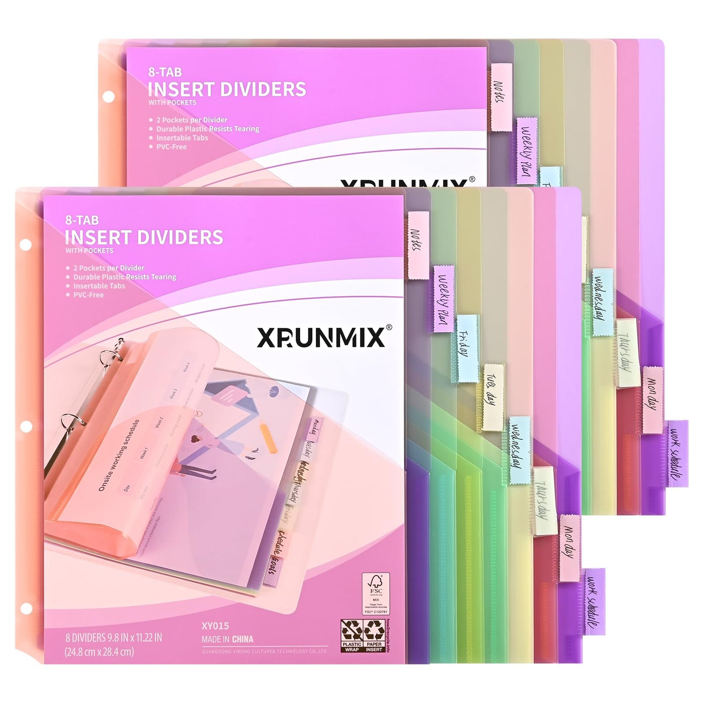 8-Tab Binder Dividers with 2 Pockets, Index Pockets for 3 Ring Binders, 8 Pastel Colors, US Letter Size (2 Packs - 16 Counts)