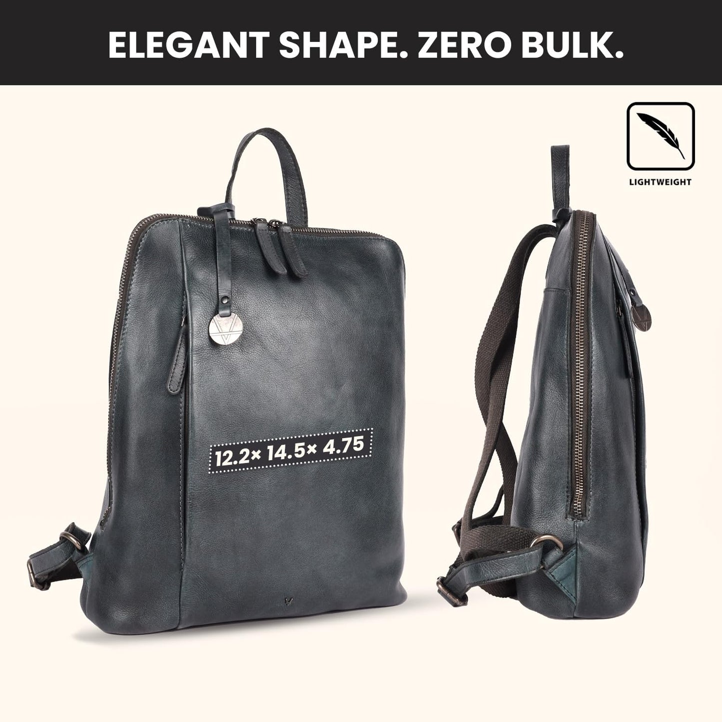 VILENCA HOLLAND 12.5 Inch Genuine Leather Backpack for Women and Men, Grey Leather Backpack with Adjustable Shoulder Strap