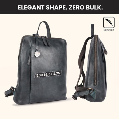 VILENCA HOLLAND 12.5 Inch Genuine Leather Backpack for Women and Men, Grey Leather Backpack with Adjustable Shoulder Strap