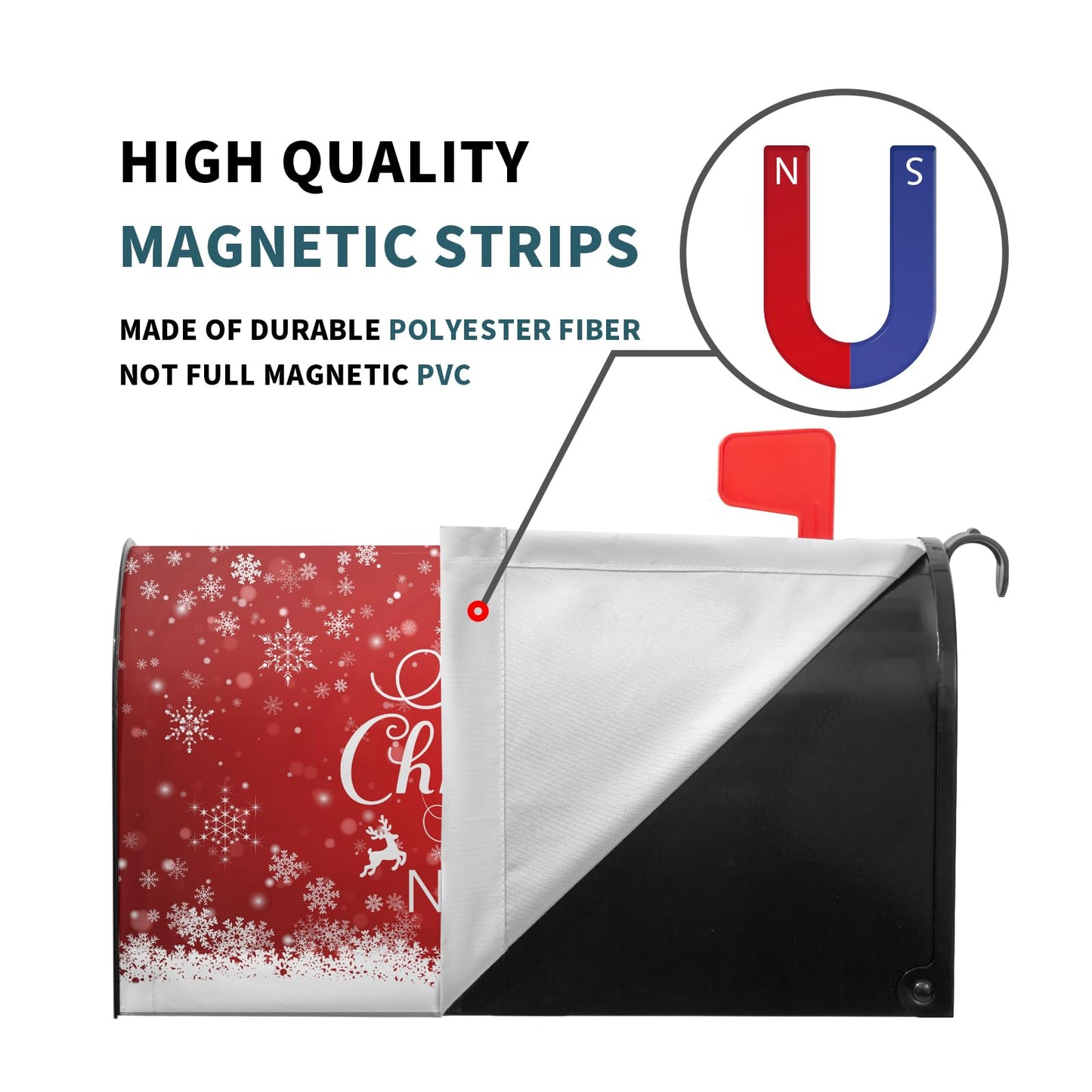 Anyako Merry Christmas Mailbox Cover Snowflake Welcome Red Mailbox Covers Magnetic Standard Size 21" X 18" Winter Xmas Holiday Mailbox Wrap Post Letter Box Cover Decor for Home Outdoor Yard Garden