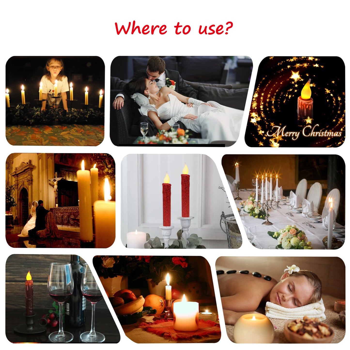 CVHOMEDECO. Glitter Flameless Candles Flickering Battery Operated LED Taper Candles with Timer for Home, Wedding, Halloween, Christmas Decor. Red, 6-3/4 Inch, Set of 2