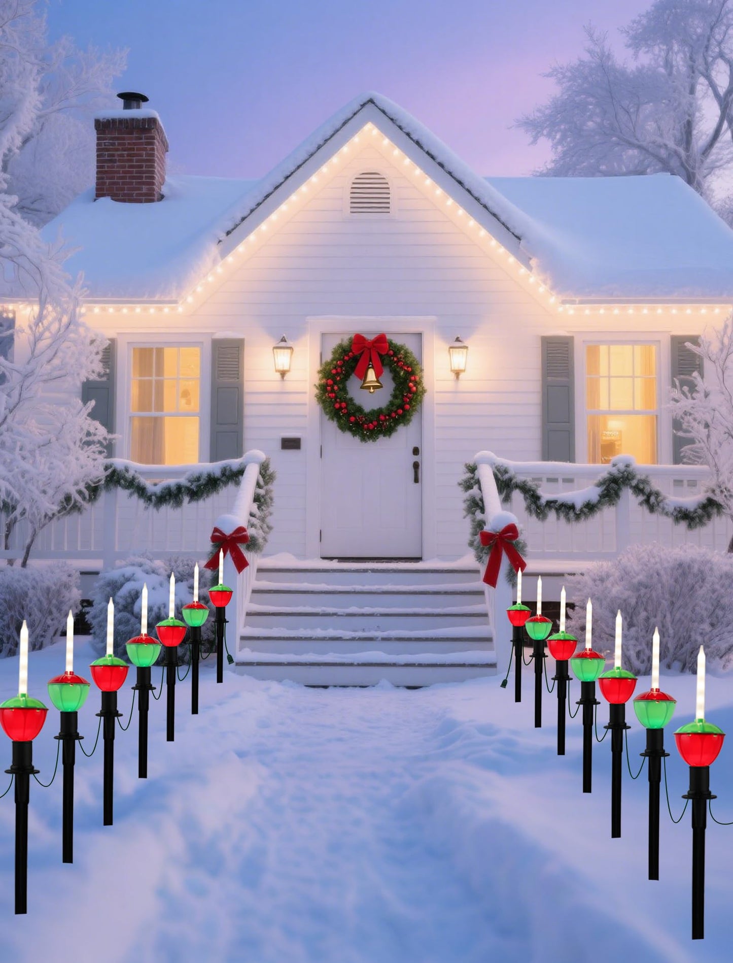 7 Pack Enchanting Christmas Pathway Lights, Whimsical Peppermint Candy Cane Bubbling Yard Stakes, Connectable Outdoor Walkway Lights for Holiday Yard, Sidewalk & Driveway Decor