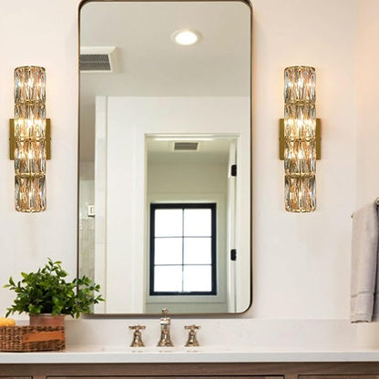 SAMTEEN Gold Wall Sconce Modern Crystal Sconces Wall Lighting 4-Light Bathroom Wall Mount Light Crystal Vanity Light Fixture for Bedroom Hallway Living Room