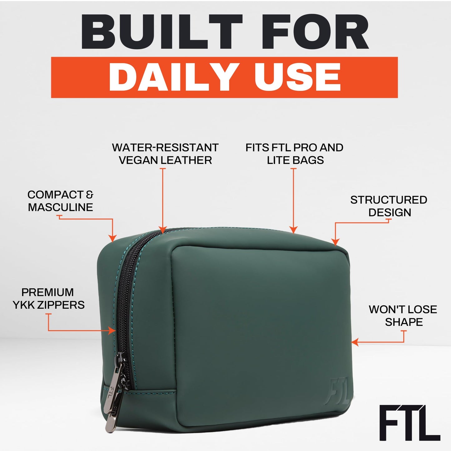 FTL Toiletry Bag Organizer for Men - Water Resistant Vegan Leather Travel Dopp Kit - Fits in Carry-On - Premium Grooming Accessories Organizer - Essex Blue