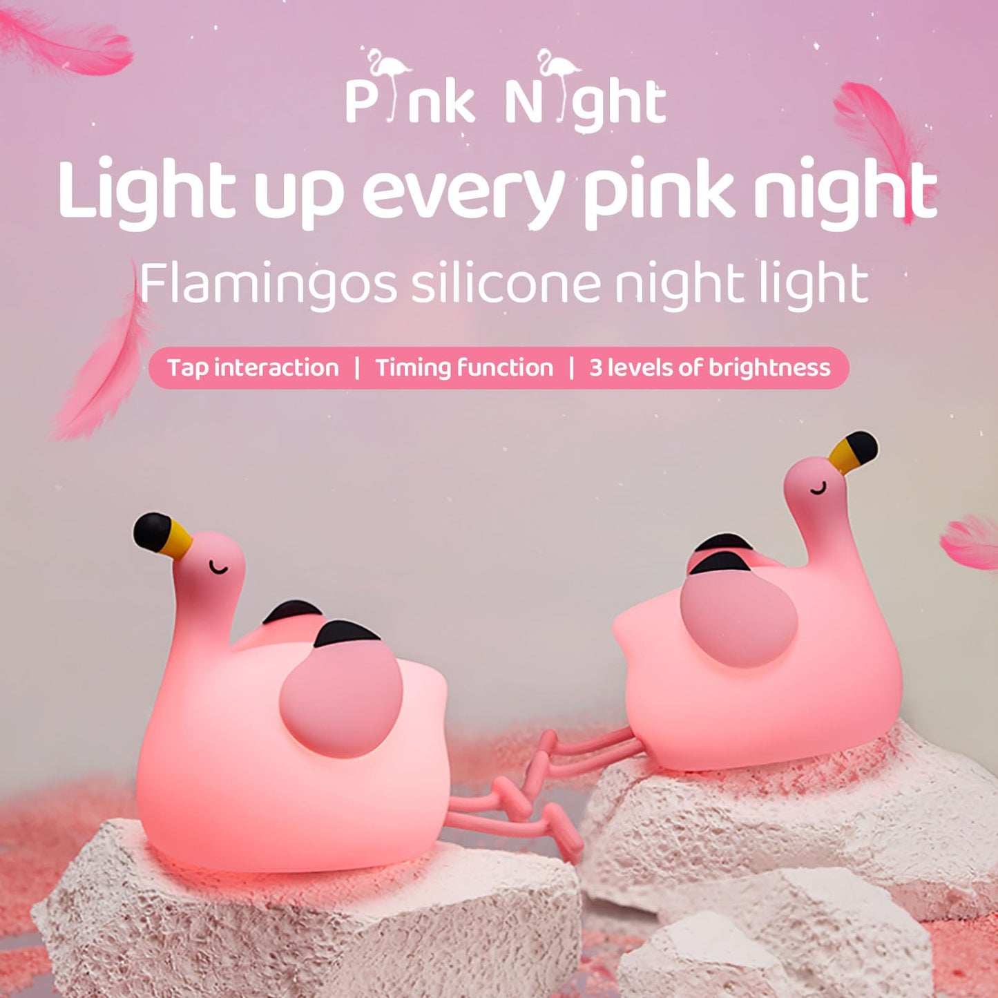 DADYLOBO Pink Flamingo Night Light for Kids, Dimmable Silicone LED Baby Nursery Night Light, Funny Nightlight Girls Trendy Gifts, Rechargeable Bedside Lamp Kawaii Pink Decor for Bedroom Home Office