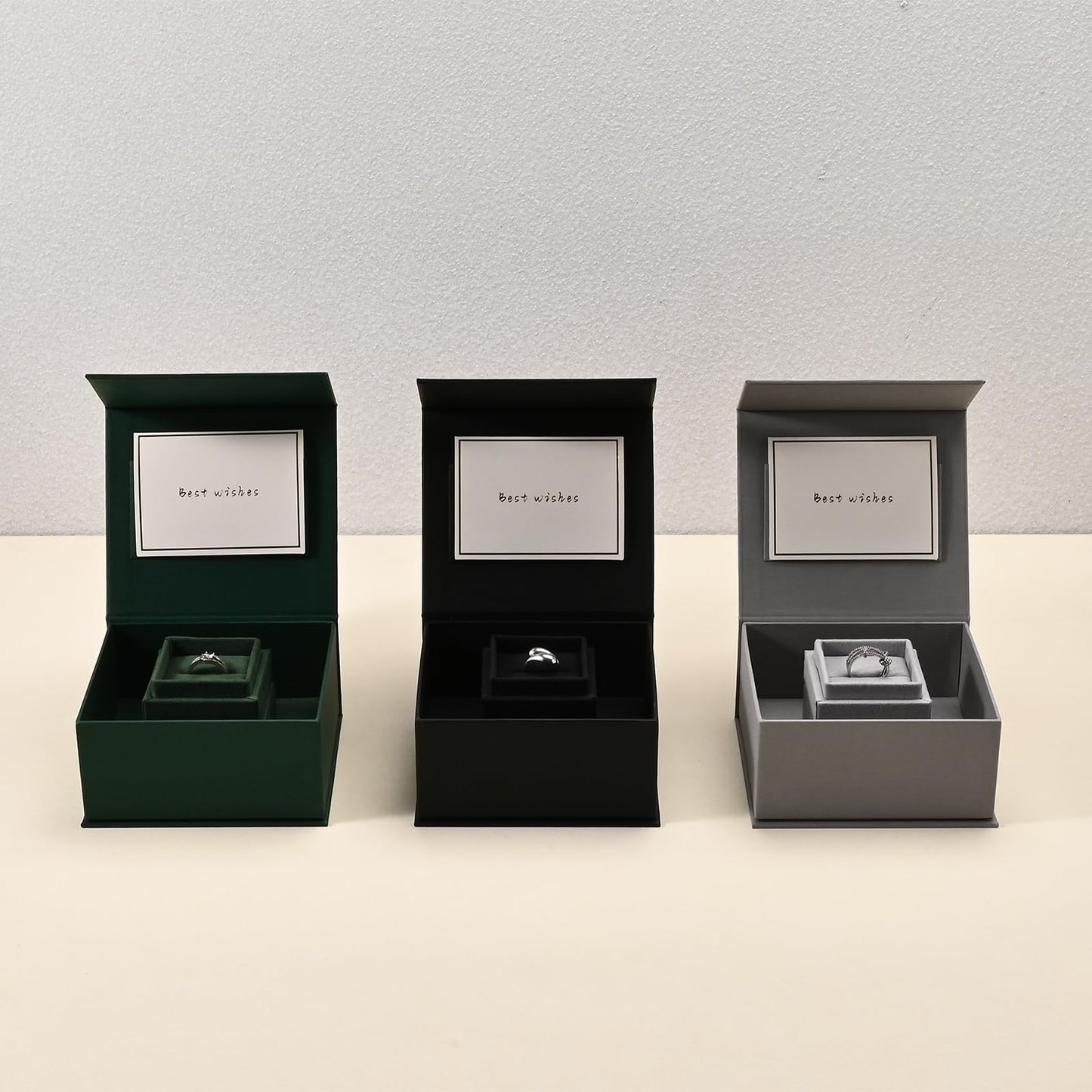 Oirlv Ring Gift Box with Lid Magnetic Gray Boxes for Wedding Proposal Gift Birthday Present with Card(Gray)