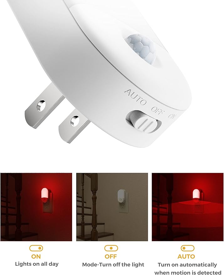 L LOHAS LED Red Night Light Plug in, Motion Sensor Night Light for Kids, 30/60LM, Red Nightlight, Motion Activated Night Lights for Bathroom, Hallway, Holiday Christmas Decoration, 2 Pack
