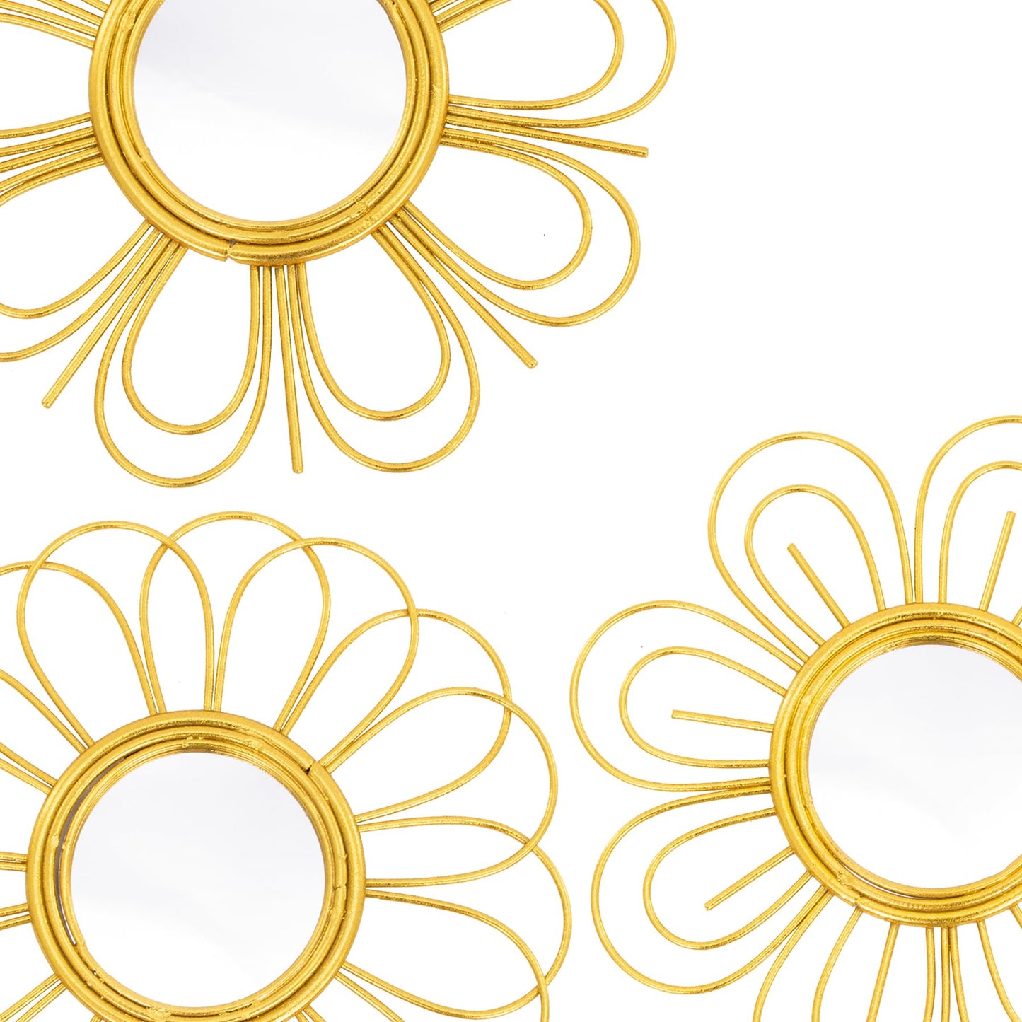 Gold Mirrors 3 Piece, 9 inch Flower-Indoor Shaped Mirror Hanging Wall Decor