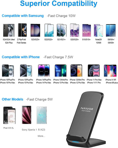 NANAMI Fast Wireless Charger, Qi Certified Wireless Charging Stand with PD20W Adapter USB Charger for iPhone 17/17 Air/17 Pro/17 Pro Max/16/15/14/13,10W for Samsung Galaxy S25/S24/S23/S22/S21/Note 20