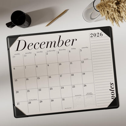 Jotsome Desk Calendar 2026-2027 with Desktop Mat, Large Desk Pad Calendar From Now to June 2027 22x17 inch, Desk Blotter Calendar for Home and Office, Easy Organizing (Black, 17" x 22")