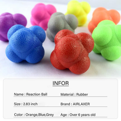 AIRLAXER Reaction Ball,Reflex Ball for Hand Eye Coordination Training,2.83 inch,Pack of 3-Orange,Blue,Grey.