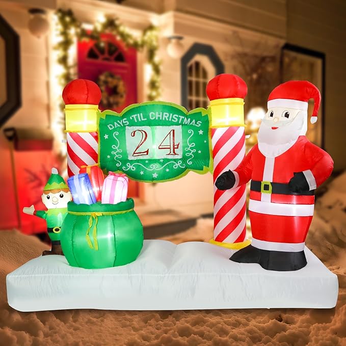 Vigdur 7FT Christmas Inflatable Sign – Lighted Advent Calendar Blow Up with Detachable Letters, Outdoor Santa Christmas Decorations for Yard, Lawn, Garden, Holiday Party & Home Décor