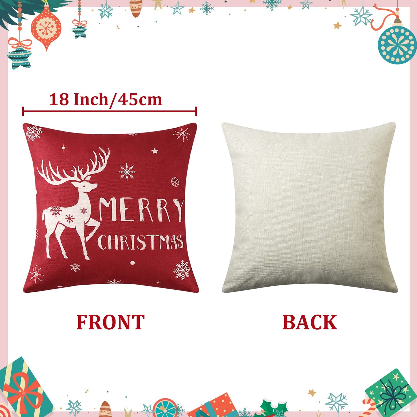 CAROMIO Christmas Decoration Pillow Covers 18 x18 Set of 4 Farmhouse Decorative Throw Pillows for Home Deer Rustic Xmas Tree Pillow Cases Winter Holiday Decor Throw Cushion Cases for Sofa Couch