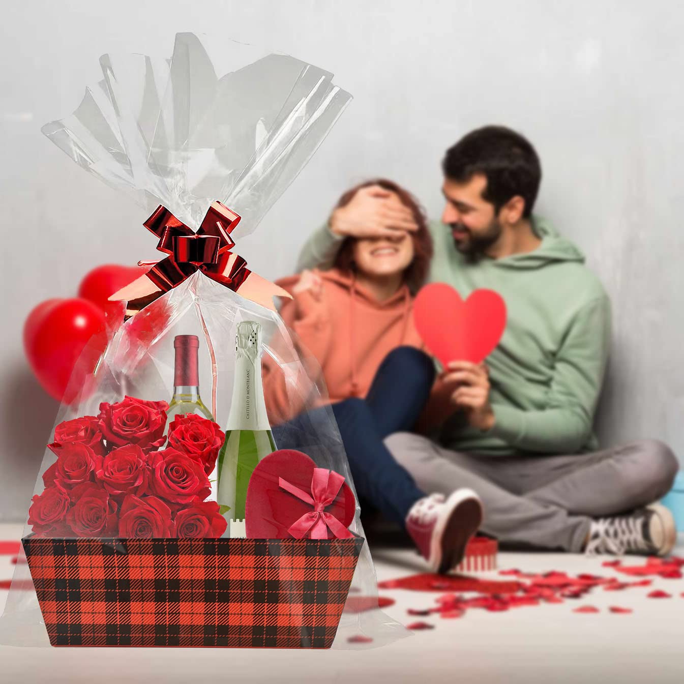 Basket For Gifts Empty, 5 PCS Sturdy Diy Bulk Gift Basket Kraft Market Tray Cardboard Basket With Handles, Gift Baskets Kit Supplies Wrap To Fill For Valentines Christmas Weddings Anniversaries
