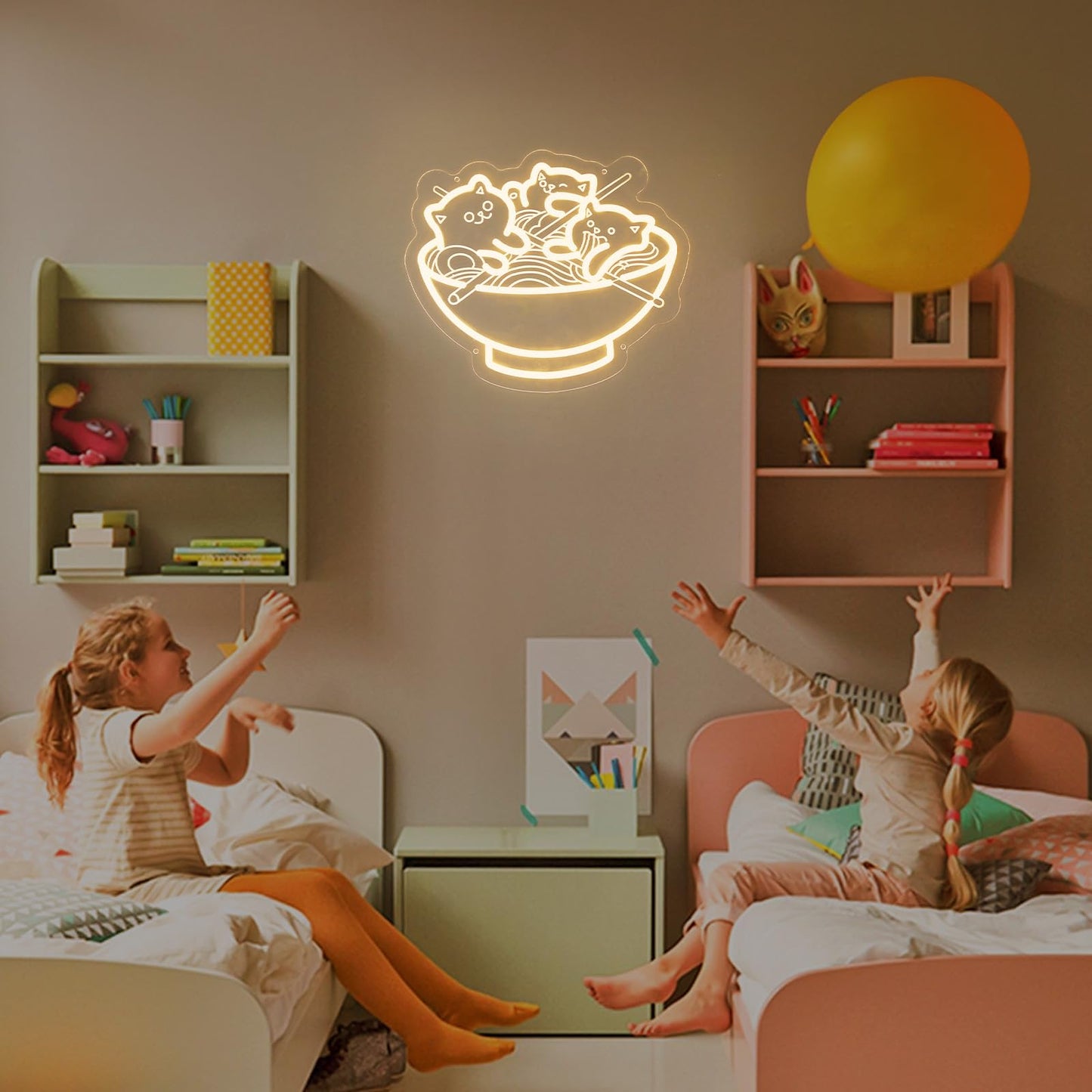 Ramen Neon Sign, Warm White Cat Noodles Led Sign for Baby Girls Room, Dimmable Noodle Cat Light Up Neon Signs for Wall Decor, Restaurant, Home, Bar, Kitchen, Dining, Bedroom, Art Decor